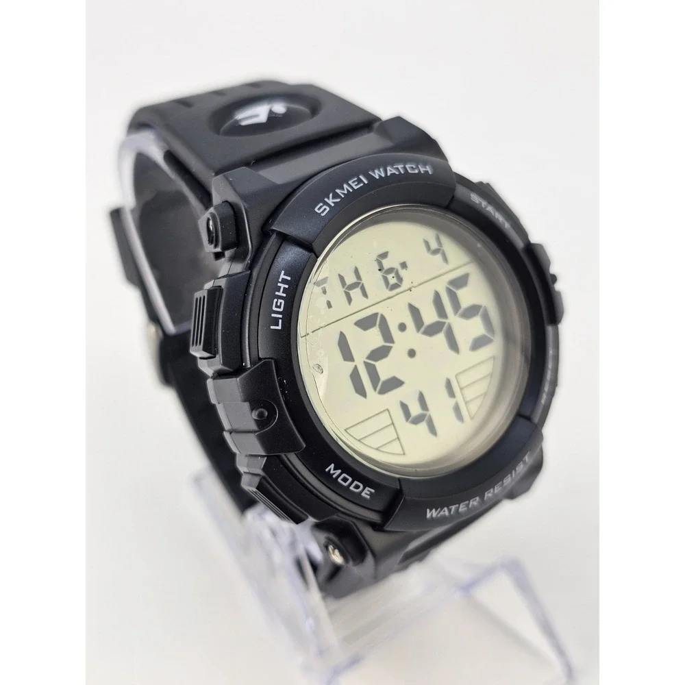 Men's Sports Digital Watch 50MM Black Plastic‎ Bands Working Light Alarm
